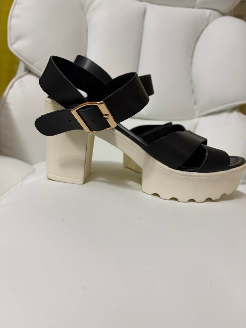 Refresh Black Strappy Platform Sandals with Cream Sole